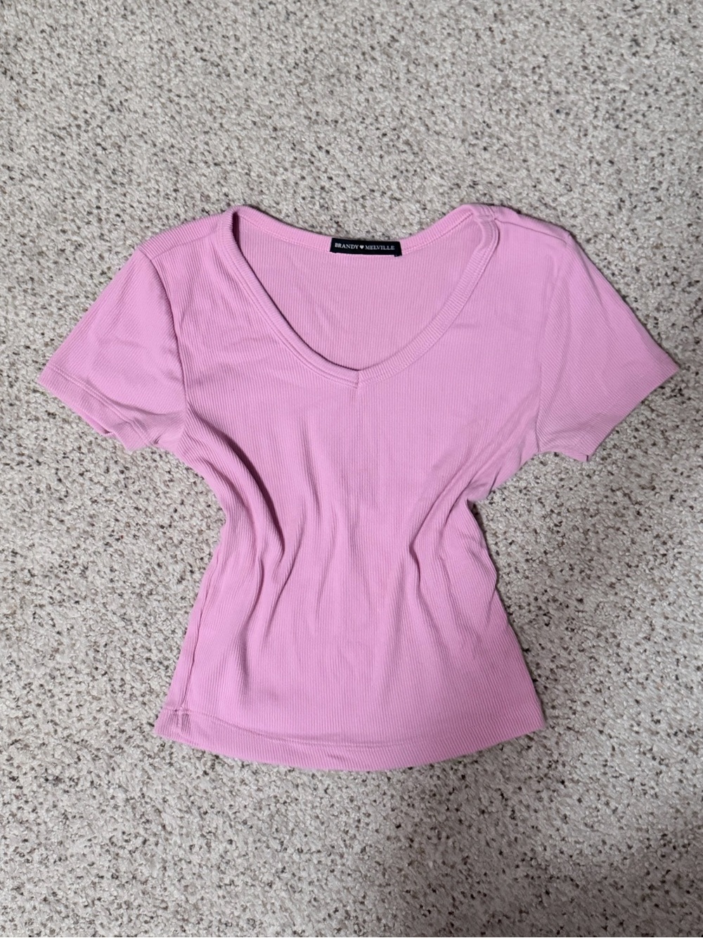 Brandy Melville Pink Ribbed V-Neck Tee